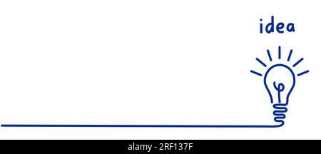 Linear leuchtende Glühlampe auf weißem Hintergrund. Banner Glühbirne Idee oder Insight Konzept. Doodle-Style. Vektordarstellung. Blaue Linie. Stock Vektor