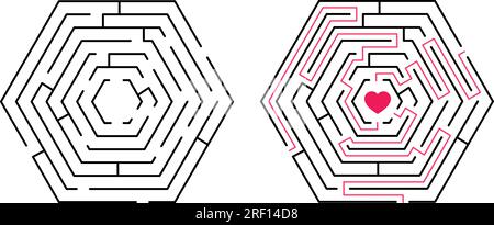 Ein Labyrinth-Spiel, Wege zu lieben. Neue Ideen finden, kreatives Labyrinth Puzzle mit 3 Wegen. Kinderspiele, Suchlösung anständiges Vektorkonzept Stock Vektor