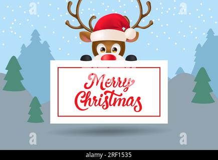 Merry Christmas Flyer-Design. Süßes Rentier-Schild Stock Vektor
