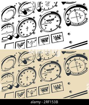 Stilisierte Vektorabbildungen des Flugzeugbedienfelds in Nahaufnahme Stock Vektor
