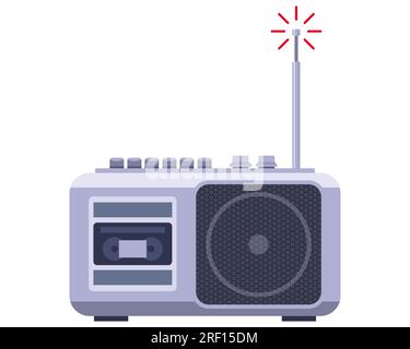 Graues Radio mit einem Lautsprecher und einer Antenne. Abbildung eines flachen Vektors. Stock Vektor