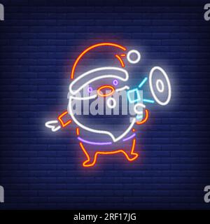 Weihnachtsmann mit Megaphon-Neonschild Stock Vektor