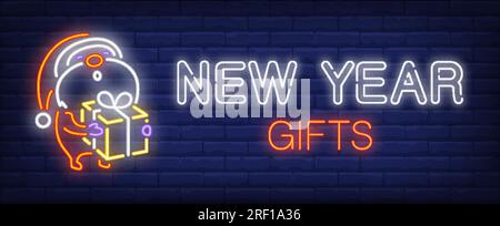 Neujahrsgeschenke Neonschild Stock Vektor