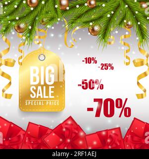 Design mit goldenen Gutscheinen für große Weihnachtsangebote Stock Vektor