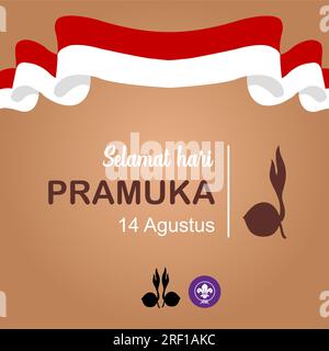 Happy Scout Day 14. August Indonesischer Festtag. Selamat Hari Pramuka. Vektordarstellung. Junge-Mädchen-Schüler feiern den Pramuka-Tag. Stock Vektor