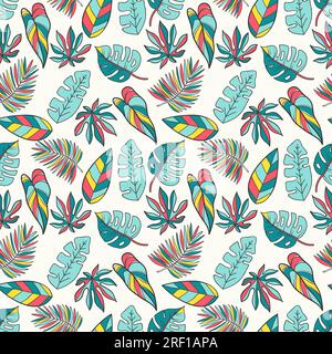 Nahtloses tropisches Muster mit farbigen tropischen Blättern Stock Vektor