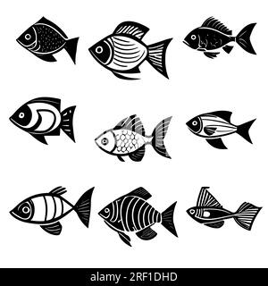 Klassische handgezogene Fischkollektion. Stock Vektor