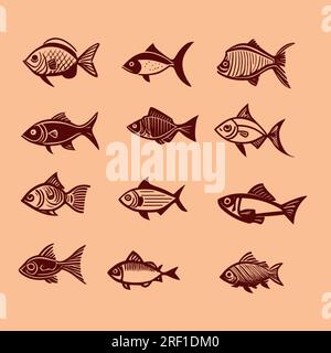 Klassische handgezogene Fischkollektion. Stock Vektor