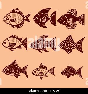 Klassische handgezogene Fischkollektion. Stock Vektor