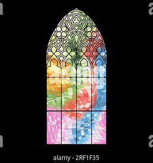 Mosaikglas aus Buntkirche. Abstraktes Farbbild auf schwarzem Hintergrund. Stock Vektor