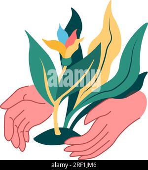 Anbau von Blumen, Schutz der Natur und Ökologie Stock Vektor