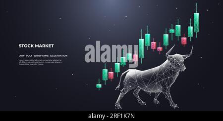 Japanische Kerzenleuchter und Bull auf technologischem Hintergrund. Stock Vektor