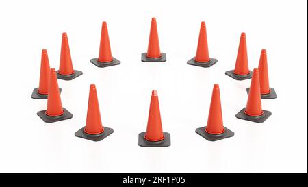 Verkehrskegel isoliert auf weißem Hintergrund. 3D Abbildung. Stockfoto