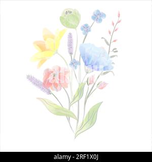 Anordnung von Gartenblumen Aquarell-Vektorblumen Stock Vektor