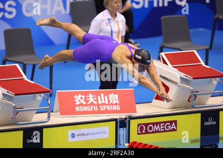 Emilie BECKMANN (DEN) tritt am 28. Juli 2023 in Fukuoka, Japan, bei der World Aquatics Championships Fukuoka 2023 beim Women 50m Butterfly Heat Swimming an. Kredit: YUTAKA/AFLO SPORT/Alamy Live News Stockfoto