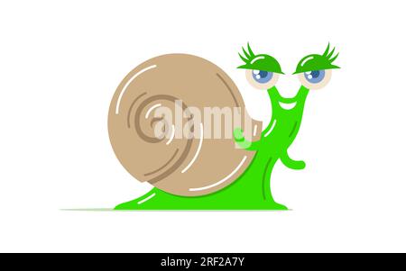 Fröhlich lächelnde Cartoon-Schnecke krabbelt und winkt mit seinen Händen Stock Vektor