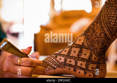 Kenianische Indische Asiatische Hinduistische Hochzeiten Traditionelle Zeremonie Henna Dekoration Kunst Mehendi Mehndi Sangeet Havan Übliche Fotografen In Nairobi City County Stockfoto