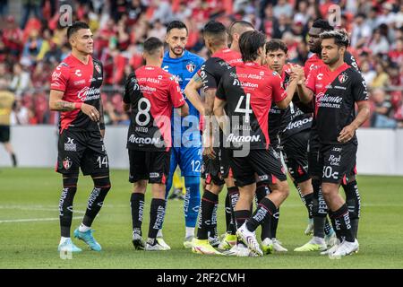 Toronto, Kanada. 30. Juli 2023. Die Spieler des Atlas FC treffen sich vor dem Leagues Cup zwischen dem FC Toronto und dem FC Atlas auf dem BMO Field in Toronto. Das Spiel endete 0-1 (Foto von Angel Marchini/SOPA Images/Sipa USA). Guthaben: SIPA USA/Alamy Live News Stockfoto