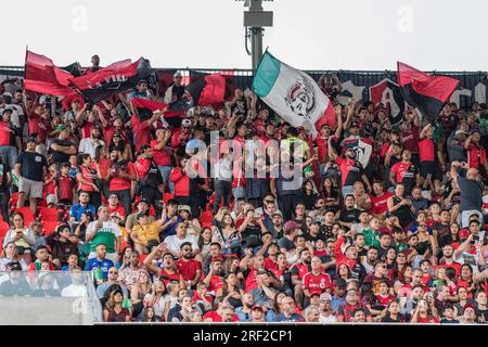 Toronto, Kanada. 30. Juli 2023. Fans des Atlas FC feiern, nachdem der Atlas FC den FC Toronto 0-1 während des Leagues Cup-Spiels zwischen dem FC Toronto und dem FC Atlas auf dem BMO Field in Toronto besiegt hat. (Foto: Angel Marchini/SOPA Images/Sipa USA) Guthaben: SIPA USA/Alamy Live News Stockfoto