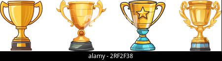 goldene vector-Körbchen-Sets. championship-Trophäen. vektordarstellung der golden Championship Awards auf weißem Hintergrund Stock Vektor
