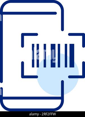 Smartphone-App zum Scannen von Barcodes. Produktinformationen lesen oder per E-Wallet bezahlen. Pixelgenaue, bearbeitbare Kontur Stock Vektor