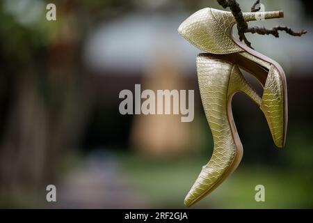 Braut wunderschöne atemberaubende Schuhe Hochzeit Stockfoto