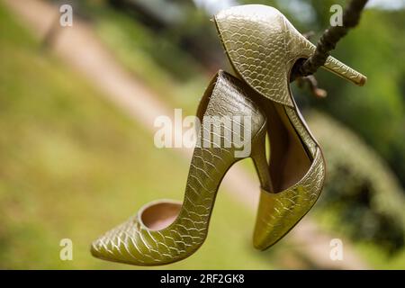 Braut wunderschöne atemberaubende Schuhe Hochzeit Stockfoto