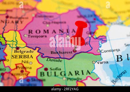 Bukarest, Bukarest MAP, Bukarest Pin, Bukarest Rumänien, Karte Rumäniens, Stockfoto