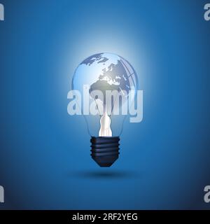 Neue Idee, Global Energy Concept Design mit Earth Globe in einer Glühbirne – Illustration im editierbaren Vektorformat Stock Vektor
