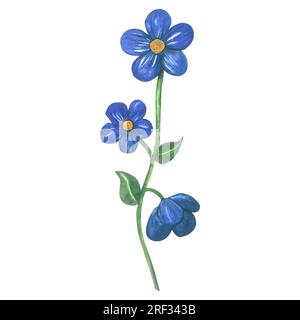 Aquarelle Darstellung einer blauen Blume im mittelalterlichen Stil. Von Hand isoliert auf weißem Hintergrund Stockfoto