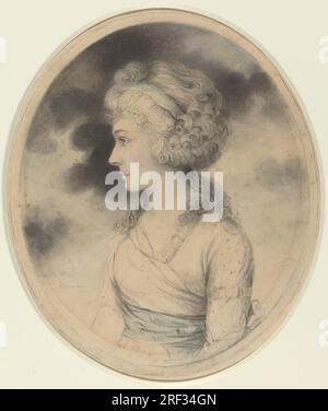 „John Downman, Porträt einer Frau mit blauer Schärfe, 1791 cm, schwarze Kreide und Aquarell, Bild (oval): 23,2 x 19,6 cm (9 1/8 x 7 11/16 Zoll) Blatt: 25,6 x 20,6 cm (10 1/16 x 8 1/8 Zoll), Ailsa Mellon Bruce Collection, 1970.17.148' Stockfoto