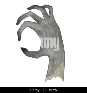 Aquarell-Darstellung einer unheimlichen Handsilhouette. Von Hand isoliert auf weißem Hintergrund Stockfoto