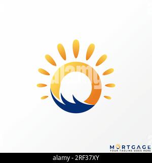 Logo design graphic concept creative abstract premium vector stock initial letter O font with sunrise big waves. Related happy morning vacation beach Stock Vector
