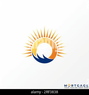 Logo-Design Grafikkonzept kreatives abstraktes Premium-Vektor-Anfangsbuchstabe O Schriftart mit Sonnenaufgang große Wellen. Damit verwandter Happy Morning Urlaubsstrand Stock Vektor