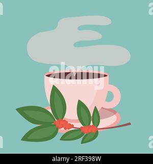 Kaffeetasse mit Rauch und Kaffeebohne Stock Vektor