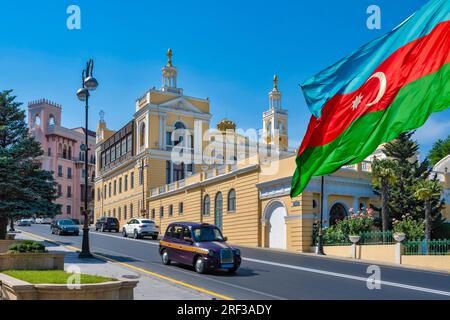 Die Nationalflagge Aserbaidschans Stockfoto