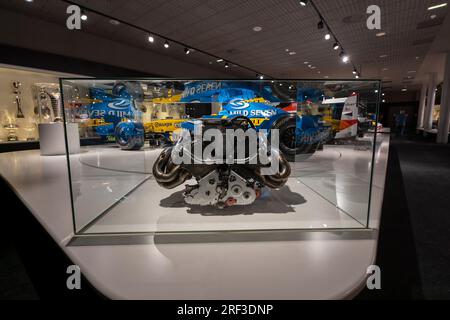 V8-Motor des Renault R26, mit dem Fernando Alonso 2006 die Weltmeisterschaft F1 gewann. Foto im Fernando Alonso Museum in Spanien Stockfoto