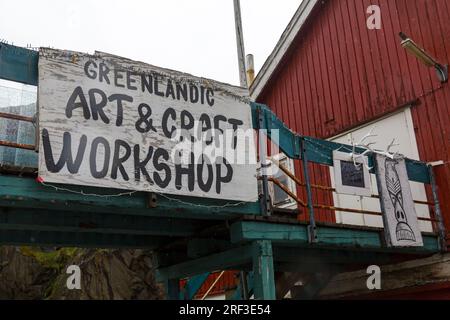 In Sisimiut, Grönland, an einem nassen Regentag im Juli Stockfoto