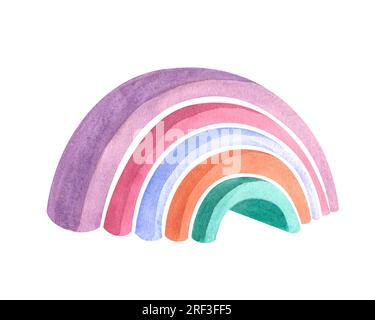 Wasserfarbenes, umweltfreundliches Holz Regenbogenpyramide Retro-Babyspielzeug für Kinder, skandinavischer Konstrukteur. Design für Logo, Babytextilien, Aufdruck, Einrichtung im Kinderzimmer Stockfoto