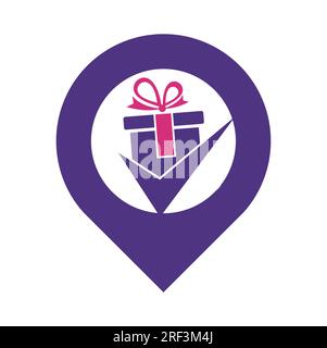 Design Des Geschenklogos Prüfen. Überprüfe den Vektor der Vorlage für das Logo in der Geschenkbox. Stock Vektor