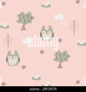 Nahtloses pinkfarbenes Muster für Kinder mit einer Eule Stock Vektor