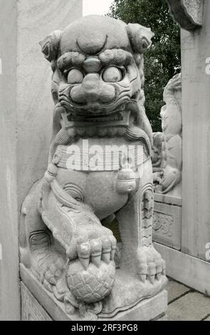 historische chinesische Löwe Skulptur aus Stein. Gesehen in Wuhan, das ist eine große Stadt in China Stockfoto