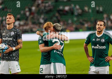 Radovan Pankov und Josue Pesqueira während des Spiels PKO BP Ekstraklasa 2023/24 zwischen Legia Warszawa und LKS Lodz bei Marshall Józef Piłsudski Municip Stockfoto