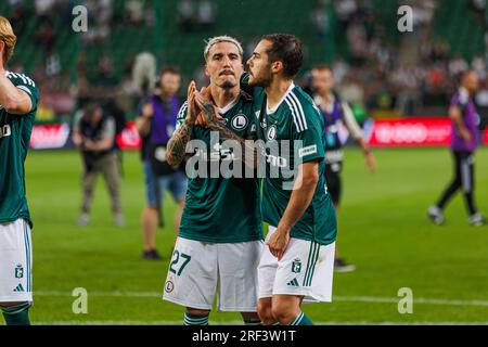 Yuri Ribeiro und Josue Pesqueira während des Spiels PKO BP Ekstraklasa 2023/24 zwischen Legia Warszawa und LKS Lodz in Marshall Józef Piłsudski Municipal Stockfoto