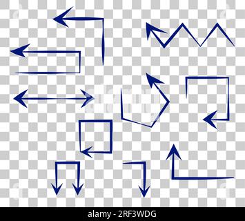 Infografieelemente auf isoliertem weißem Hintergrund, einfache Pfeile. Strichkunststil. Satz verschiedener Zeiger und Pfeile. Kritzeleien Stock Vektor