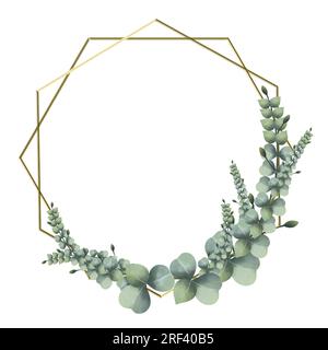 Rahmen goldenes Sechseck Vintage hinterlässt wasserfarbene handgezeichnete goldene Rahmenlinien auf weißem Hintergrund isolieren Stock Vektor