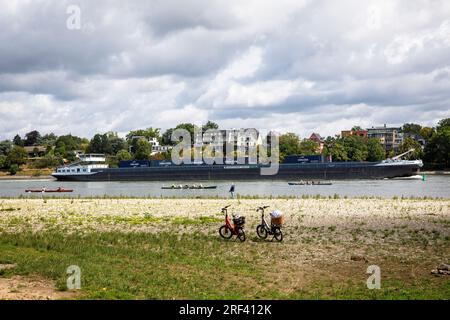 Blick vom Rheinufer im Bezirk Rodenkirchen-Weiss nach Porz-Ensen, Köln. Blick vom weissen Rheinbogen in Rodenkirche Stockfoto