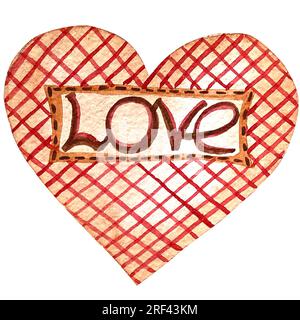 Aquarelle Herzen, valentinstag Rot, Violett, Violett Herzen Set. Glückwunschkarte zum Valentinstag. Zeichnungsset mit Herzen aus Holz und Stoff. Handgezeichnet. Stockfoto