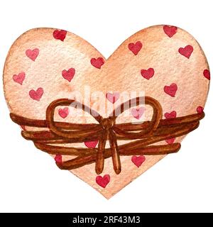 Aquarelle Herzen, valentinstag Rot, Violett, Violett Herzen Set. Glückwunschkarte zum Valentinstag. Zeichnungsset mit Herzen aus Holz und Stoff. Handgezeichnet. Stockfoto