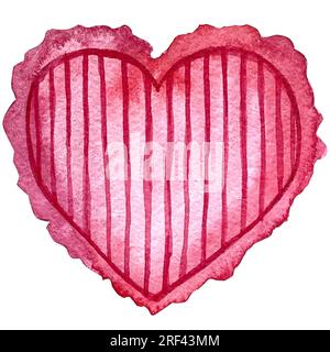 Aquarelle Herzen, valentinstag Rot, Violett, Violett Herzen Set. Glückwunschkarte zum Valentinstag. Zeichnungsset mit Herzen aus Holz und Stoff. Handgezeichnet. Stockfoto